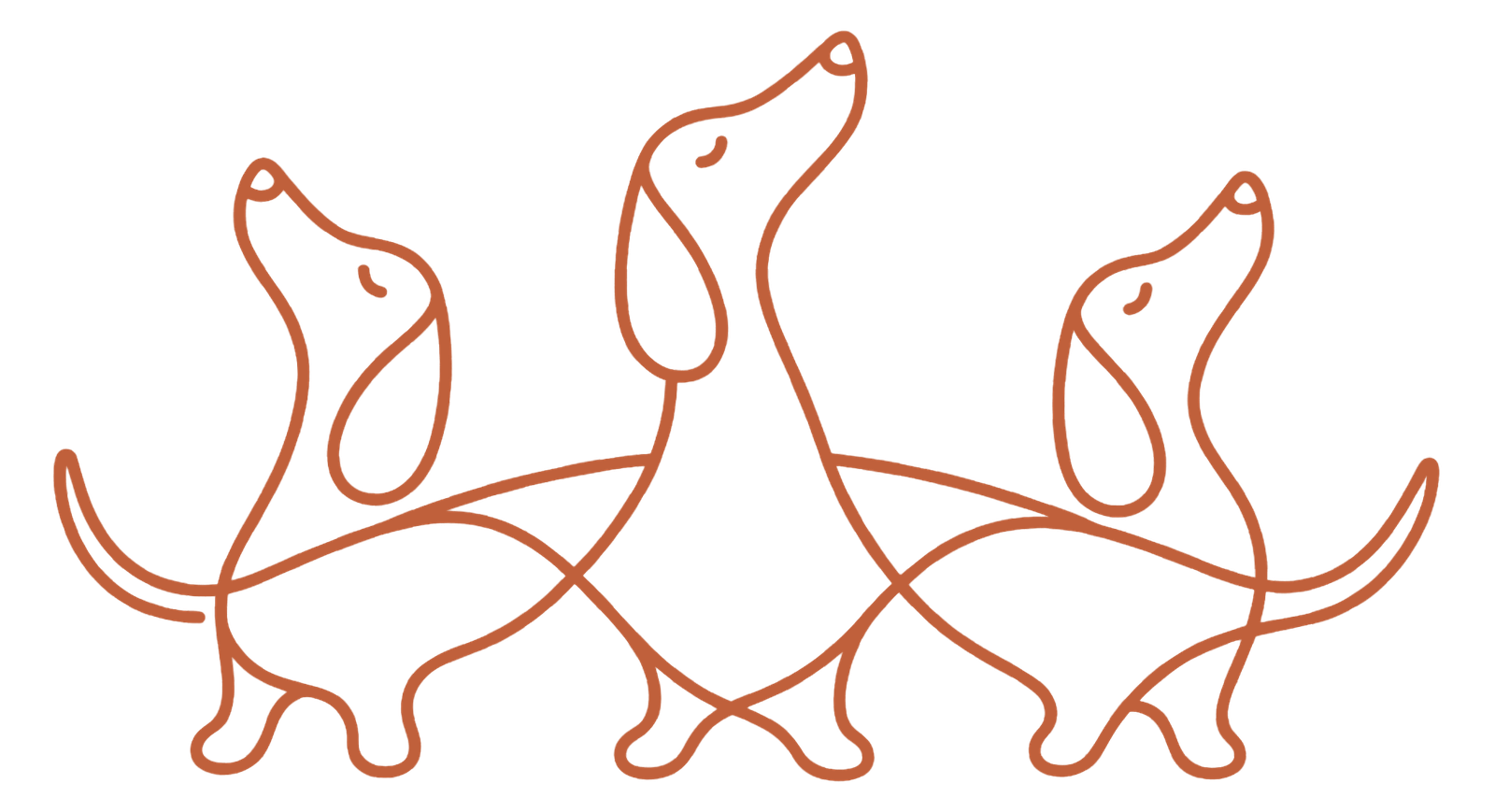 Illustration of three dachshunds walking together